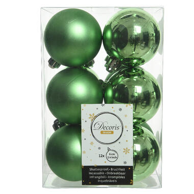 Decoris Kerstballen - 12 stuks - kunststof - groen - 6 cm product