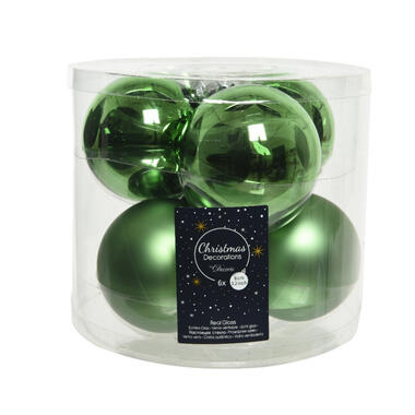 Decoris Kerstballen - 6x st - groen - 8 cm - glas product