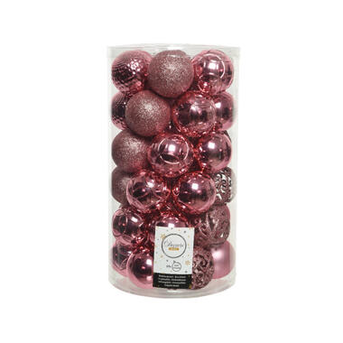 Decoris Kerstballen - 37 stuks - kunststof - roze - 6 cm product