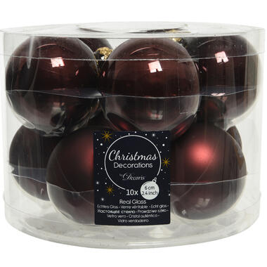 Decoris Kerstballen - 10 stuks - glas - mahonie bruin - 6 cm product