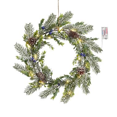 House of Seasons Kerstkrans met LED Verlichting - Ø42 cm - Groen product