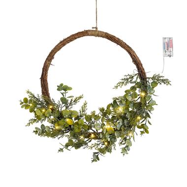 House of Seasons Kerstkrans met LED Verlichting - Ø45 cm - Groen product