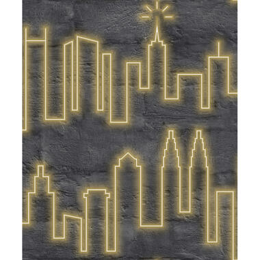 Dutch Wallcoverings behang - Loft skyline neon grijs/goud - 0.53x10,05m product