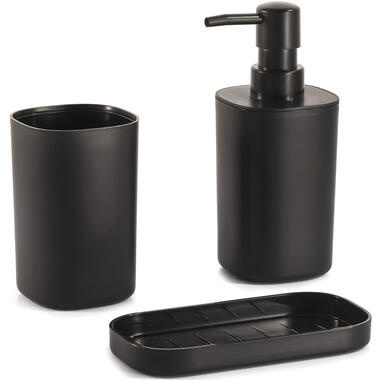 MSV Badkamer accessoires set 3-delig Lona - Kunststof - Zwart product