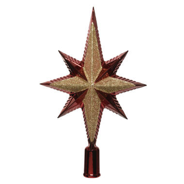 Decoris kerstpiek ster - donkerrood/goud - kunststof - 25,5 cm product
