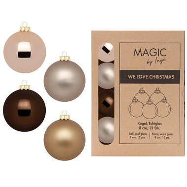 Inge Christmas Goods kerstballen van glas- 12x bruin tinten -8 cm product