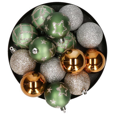 Feeric Christmas kerstballen - 15x - kunststof - mix kleur groen - 5 cm product