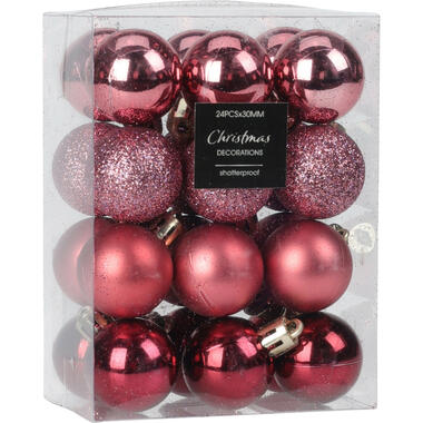 Christmas Decoration kerstballen - 16x - roze - 5 cm - kunststof product