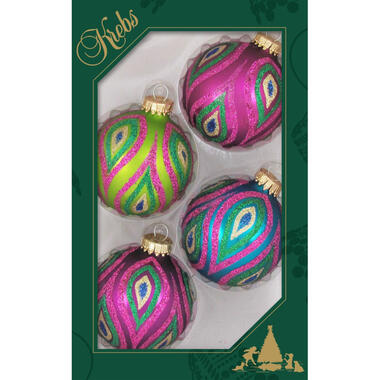 Krebs Kerstballen - 4x - glas - splash - glitter - 7cm product