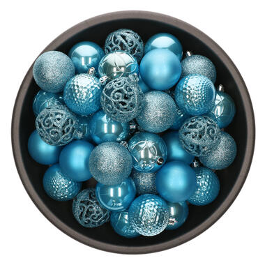 Decoris kerstballen - 37x -ijs blauw 6 cm -kunststof product