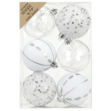 Inge Christmas Goodz kerstballen 6x - 8 cm -kunststof -zilver/wit product