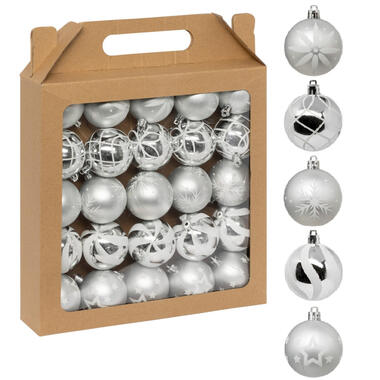 Feeric Christmas kerstballen - 25x - 6cm - zilver/wit product