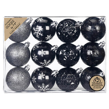 Inge Christmas kerstballen - 12x st - zwart - 6 cm - kunststof product