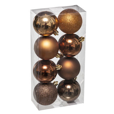 Atmosphera kerstballen - 8x stuks - brons - kunststof - 7 cm product