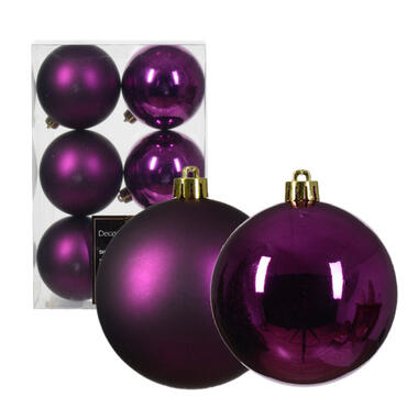 Decoris Kerstballen - 6x st - paars - D8 cm - kunststof product