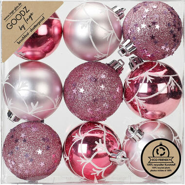 Inge Christmas Goodz kerstballen 9x - 6 cm -kunststof -roze product