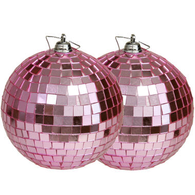 Othmar Decorations kerstballen - disco - 2x st - roze - 10 cm product