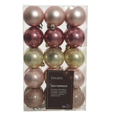 Decoris kerstballen -30x - roze/champagne - 6 cm - kunststof product