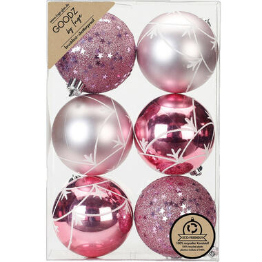 Inge Christmas Goodz kerstballen 6x - 8 cm -kunststof -roze product