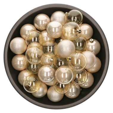 Decoris kunststof kerstballen - 25x stuks - 8 cm -champagne product