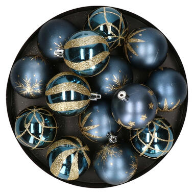 Feeric Christmas gedecoreerde kerstballen -25x - 6cm - blauw product