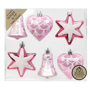 Inge Christmas kersthangers figuurtjes - 6x stuks - roze - 9 cm product