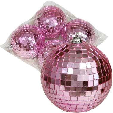 Othmar Decorations kerstballen - disco - 4x st - roze - 8 cm product