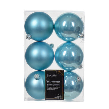 Decoris Kerstballen - 6x st - lichtblauw - D8 cm - kunststof product