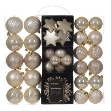 Decoris kerstballen en ornamenten - 40x - kunststof - champagne - mix product