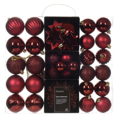 Decoris kerstballen en ornamenten - 40x - kunststof - donkerrood product