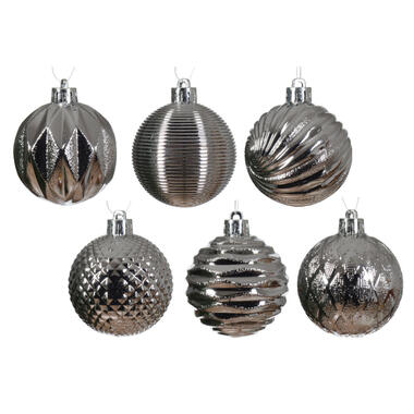 Decoris kunststof kerstballen luxe- 12x- 8 cm -zilver product