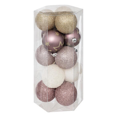 Atmosphera kerstballen - 15x - kunststof - mix kleur roze - 5 cm product