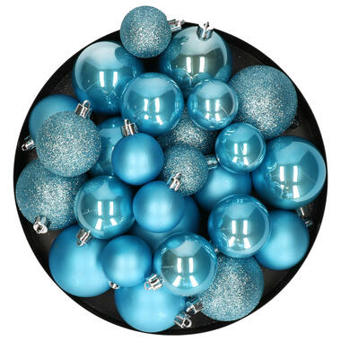 Decoris kerstballen - 30x -ijs blauw 4, 5 en 6 cm -kunststof product