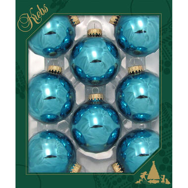 Krebs kerstballen - 8x st - turquoise blauw - 7 cm - glas product