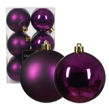 Decoris kerstballen - 12x -paars 6 cm -kunststof product