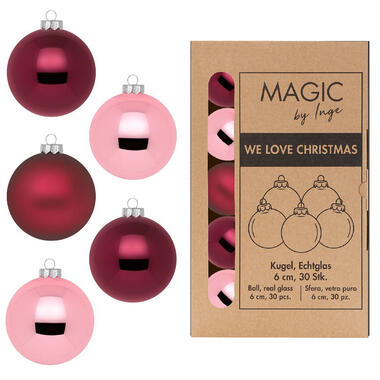 Inge Christmas Goods Kerstballen van glas - 30x - roze- 6 cm product