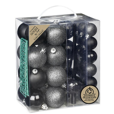 Inge Christmas kerstballen -39-dlg- zwart- kunststof - met piek product