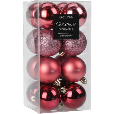 Christmas Decoration mini kerstballen - 24x - roze 3 cm kunststof product