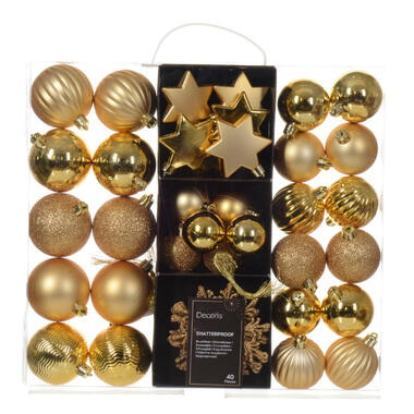 Decoris kerstballen en ornamenten - 40x - kunststof - goud - mix product