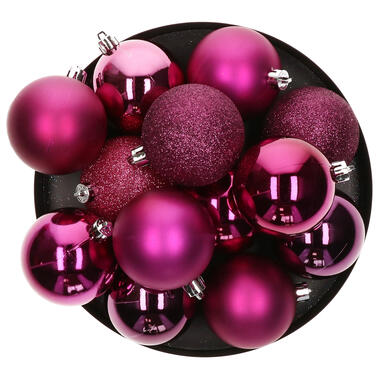 Atmosphera kerstballen - 8x stuks - framboos roze - plastic - 7cm product