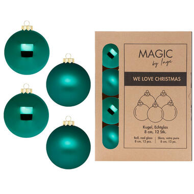 Inge Christmas Goods Kerstballen - 12x - groen - glas - 8 cm product