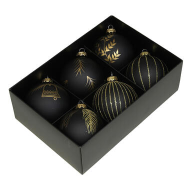 Othmar Decorations kerstballen - 6x - glas - 8 cm - zwart product