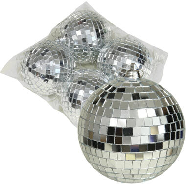 Othmar Decorations kerstballen - disco - 4x st - zilver - 8 cm product