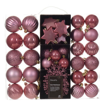 Decoris kerstballen en ornamenten - 40x - kunststof - oudroze - mix product