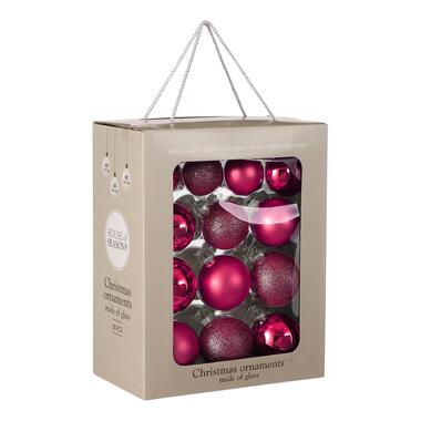 House of Seasons Kerstballen Set - 26 Stuks - Ø7 cm - Glas - Fuchsia product