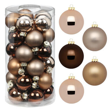 Inge Christmas kleine kerstballen - 36x st - bruin - 4 cm - glas product