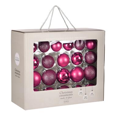 House of Seasons Kerstballen Set - 42 Stuks - Ø7 cm - Glas - Fuchsia product