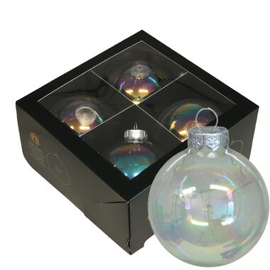 Kerstballen glas 4x-transparant parelmoer 10 cm- milieubewust product