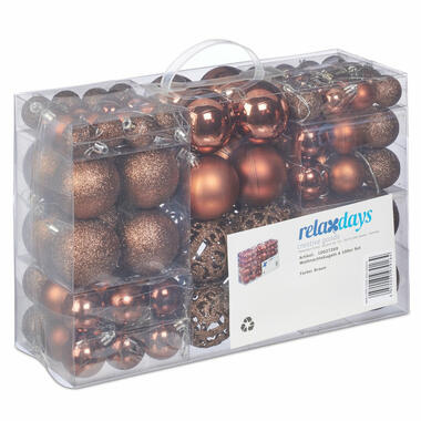 Relaxdays Kerstballen - 100x - bruin - D3, D4, D6 cm - kunststof product