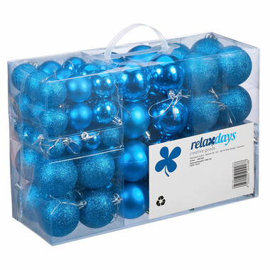 Relaxdays kerstballen - 100x st - intens blauw - 3, 4 en 6 cm -kunststof product